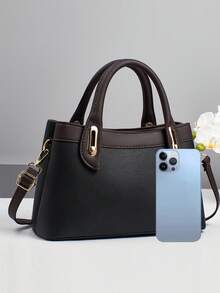 新款多层女士手提包，欧美风格女士单肩包，拼接斜挎包，适合旅行和购物，时尚女士托特单肩斜挎包，百搭休闲奢华大容量包，可单肩或斜挎 - 彩色 - 查看 4