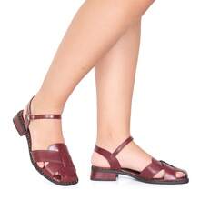 Vitrine shoes Flat Sandals Low Heel Closed Casual Showcase Shoes Baroque Vintage Elegant PU Leather Buckle - 紅木色 - 查看 5