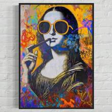Art Decor Modern Mona Lisa Canvas Print, Fashion Theme Retro Portrait Wall Art, Frameless Ink Artwork, Indoor Hanging Decor Poster For Living Room, Bedroom, Home Office - Basquiat-Inspired Watercolor Design Gifts Birthday Graduation