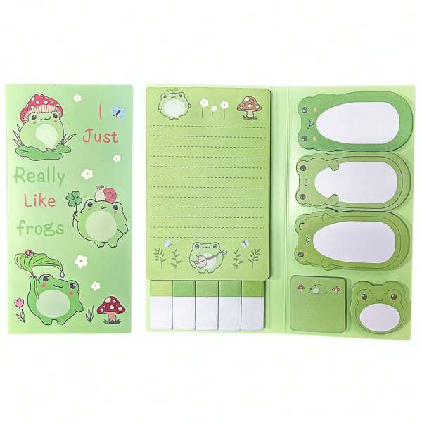 1 Set Cute Frog Memo Pad Set - 550Pcs Self-Adhesive Notepad, Cartoon Frog Theme Dividers And Flags, Personalized Home And Office Stationery Set