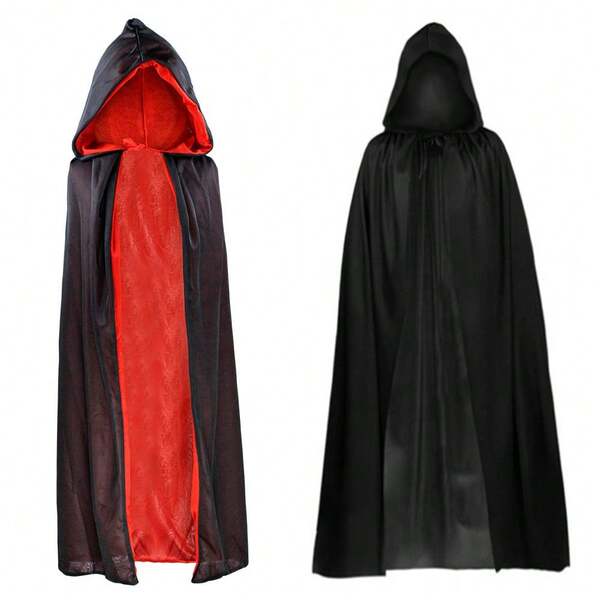 1 قطعة رداء أسود وأحمر ذو طبقتين لعيد الهالوين، دعامة لزي الرعب، رداء كابوكي/حصاد الموت ذو قبعة للحفلات التنكرية والمناسبات والمهرجانات