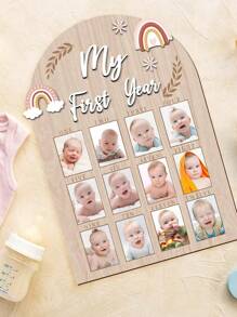 Three Styles - My First Year Wooden Milestone Photo Frame -12-Month Birthday Souvenir, Vertical Collage Style, With Leaf Design, Perfect For One-Year Photos And Monthly Milestones, Photography Props, Baby Showers - Multicolor - View 4