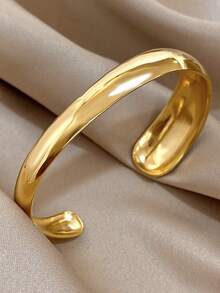 1pc Minimalist Geometric Cuff Bracelets For Women Open Bracelets Golden Stainless Steel Hollow Bracelets For Daily Party Jewelry Christmas Gifts - Multicolor - View 9