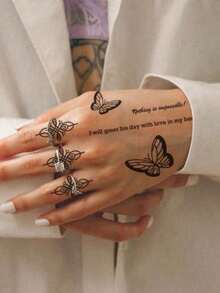 1pc Juice Semi-Permanent Magical Tattoo Sticker With Butterfly, Tassel, Floral, Palm Tree Patterns, Holiday Gift, 7-14 Days Waterproof, Non-Reflective Temporary Tattoo Sticker For Finger, Ear, Shoulder, Neck, Collarbone, Body - Blue - View 4
