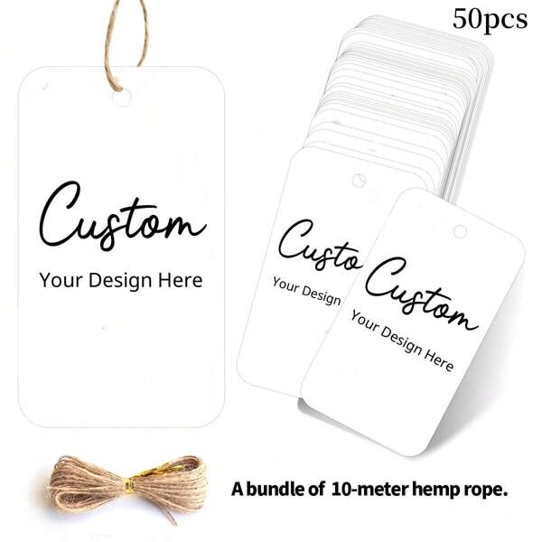 50pcs Custom Gift Tags With String, Personalised Hanging Gift Labels For Weddings, Birthday, Bridal Shower, Halloween, Christmas, Back To School, Graduation, Retirement & Any Occasion, Customizable Thank You Tags, Wedding Favor Hanging Cards, Gift For Friends, Family, Teachers, Colleague & Anyone
