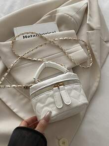 Bolso de cadena mini ligero, bolso acolchado, bolso cubo, adecuado para niñas, estudiantes universitarias y trabajadoras de oficina - Blanco - Ver 5