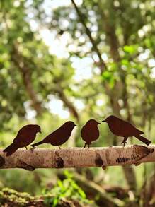 4pcs Rustic Metal Bird Silhouette Ornaments, Lifelike Vintage Patina Metal Birds Statues, Garden Decorations For Thanksgiving, Halloween, Christmas