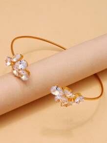 1pc Leaf Zirconia Openwork Cuff Bracelet, Fashionable Summer Accessory
