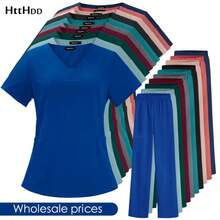 Nurse Medical Uniform High Quality Pet Grooming Care Workwear Set Scrubs Operating Room Surgical Gown Short Sleeve Elastic Pants - 42025zt-皇家藍 - 查看 1