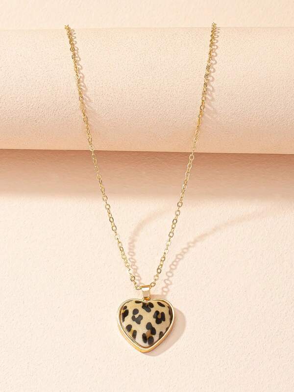 Stylish Heart-Shaped Leopard Print Necklace, Suitable For Women's Daily Commute Wear