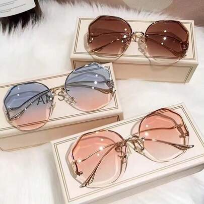 1pc Ombre Ocean Lens Fashionable Frameless Edged Fashion Glasses For Women, European And American Style