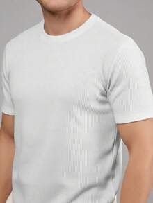 Kit 2 Basic Casual Textured T-Shirt Straight Textured Premium Mesh - Black and White - View 3