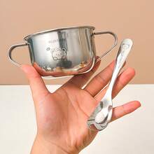 WORTHBUY 1 件 400 毫升可爱 304 不锈钢儿童碗带手柄，耐热面条牛奶零食容器，适合儿童和成人在家庭学校旅行、野餐、露营时使用