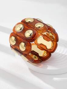 1 Vòng tay bằng nhựa thiết kế cơ bản Châu Âu của Mỹ, Bộ vòng tay kim loại dày cho nữ, Bộ vòng tay acrylic co giãn màu đồi mồi, Trang sức thời trang phù hợp để đeo hàng ngày, dự tiệc, hẹn hò - Nhiều màu - Xem 15