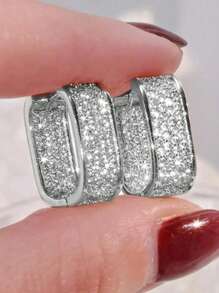 1 Par de Brincos de Argola Glamorosos de Zircônia Cúbica para Mulheres, para Casamento, Aniversário, Festa de Noivado, Jóias, Presente do Dia dos Namorados