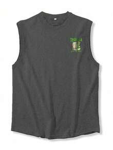 YUNCHIC - Men's Casual Sleeveless Tank Top, Summer Lightweight Sportswear, Creative Agave Print, Crew Neck Stretchy Base Layer, Breathable Moisture-Wicking, Fitness Training Outer/Inner Wear, - Dark Grey - View 2