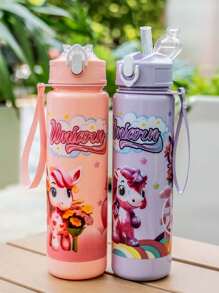1pc 750ml/25oz Cartoon Pony Themed Plastic Water Bottle, Leak-Proof, Portable, Straw, Hand Washable, Suitable For Outdoor Activities, Games, Cycling, Camping, Great For Holidays And Birthday Gifts