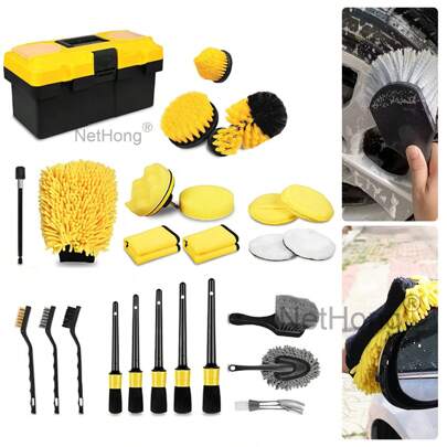 27Pcs Car Detailing Kit, Car Detailing Brush Set, Auto Detailing Drill Brush Set