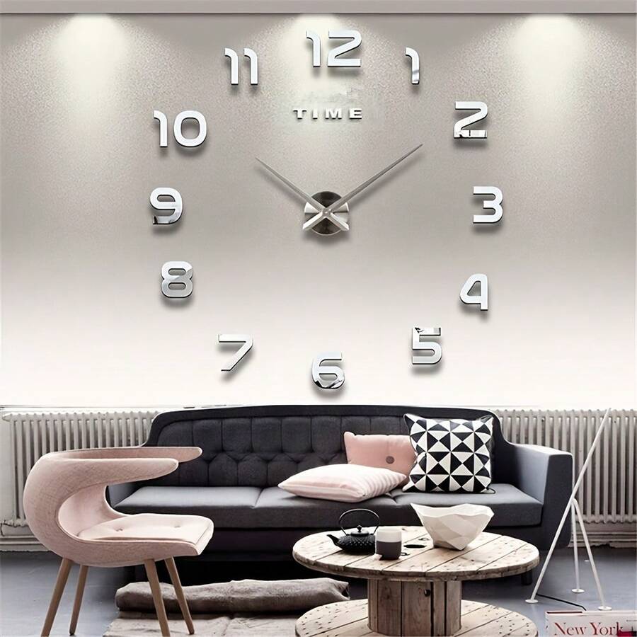 3D DIY Wall Clock Acrylic Mirror Stickers Wall Clocks For Home Decoration Living Room Quartz Needle Hanging Watch Europe Horloge Colors: Black And Silver 16/19/35 Inches Optional Room Decor