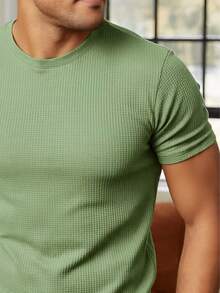 Kit 2 Basic Casual Textured T-Shirt Straight Textured Premium Mesh - Black and Olive Green - View 3