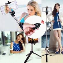 Support de perche à selfie, trépied, télécommande, support de trépied pour téléphone portable et perche à selfie, support de téléphone portable avec télécommande amovible, trépied pour smartphone, trépied pour téléphone, trépied pour téléphone portable, smartphones Android, appareil photo.