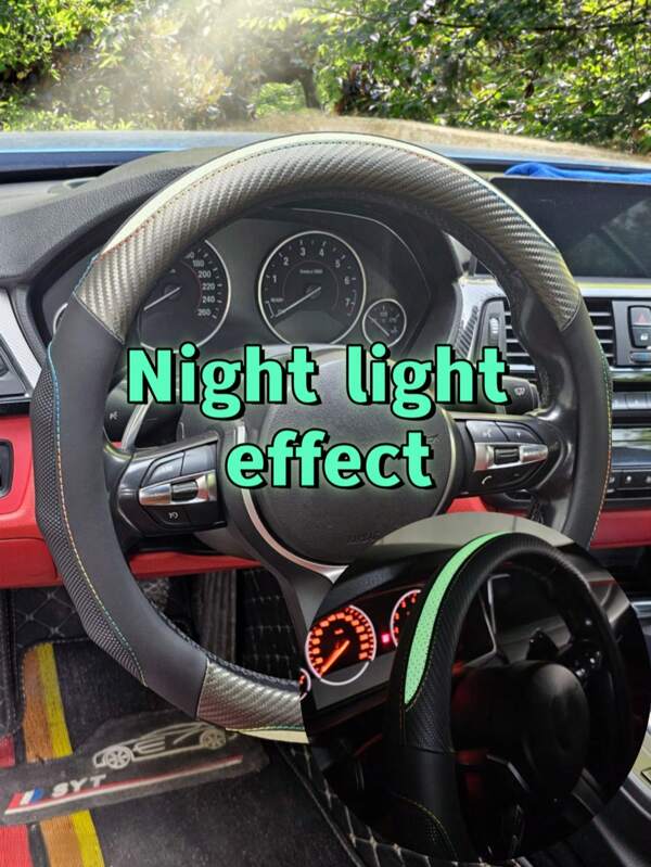 Funda luminosa para volante de coche, funda de volante de coche de fibra de carbono con efecto luminoso, de estilo deportivo y sencillo, universal para todas las estaciones, transpirable, antideslizante y resistente al desgaste, para protección del volante de coche de hombres y mujeres