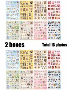 16/8pcs/Pack Sticker Pack, Happy Imagination Series With Ins Style Small Animal, Food, Beverage And Dessert Themes, Made Of Waterproof PET Material, Easy To Cut And Paste, Decoration For Notebook, Photo Frame, Phone Case, Cup, Trash, Magazine, Stationery Box, DIY Personalization, Back To School