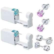 2 pezzi Set piercing orecchie monouso con punte integrate, 2 pezzi orecchini con zirconia cubica - Kit sicuro per piercing delle orecchie