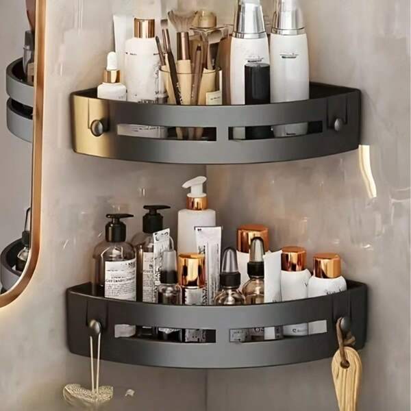 1 Piece/2 Pieces/3 Pieces Plastic Sticker Corner Storage Box, Space-Saving, Used To Place Shampoo, Shower Gel And Cosmetics In The Bathroom. The Storage Rack Is Easy To Install And Has A Non-Slip Design. It Is A Bathroom Accessory, Bathroom Storage Box, Bathroom Decoration, Dormitory Essential, Shelf, Room Decoration For The Shelf, Bathroom Organization And Storage, Bathroom Storage, Shower Storage Box, Kitchen And Apartment Essential.