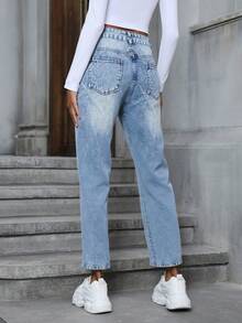 Pantalones vaqueros rotos y casuales de tela vaquera versátiles y de moda tipo 'mom', de ajuste relajado para uso diario y viajes, ideales para primavera/verano - Azul - Ver 8