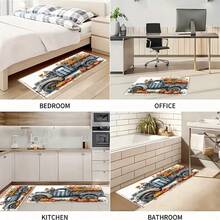 1 pieza Felpudo de goma con estampado de camioneta, calabaza amarilla otoñal, girasol, para puerta, baño, cocina, sala de lavandería, decoración de vacaciones, decoración del hogar, decoración de fiesta, decoración de boda, decoración de cocina