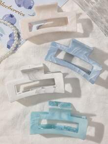 发夹 4 件套 ABS 春夏波西米亚风淡蓝色大理石印花方形发夹，甜美闪亮简约街头潮流日常发饰发饰，学校用品，学院秋季配饰秋冬度假装女士 - 彩色 - 查看 4