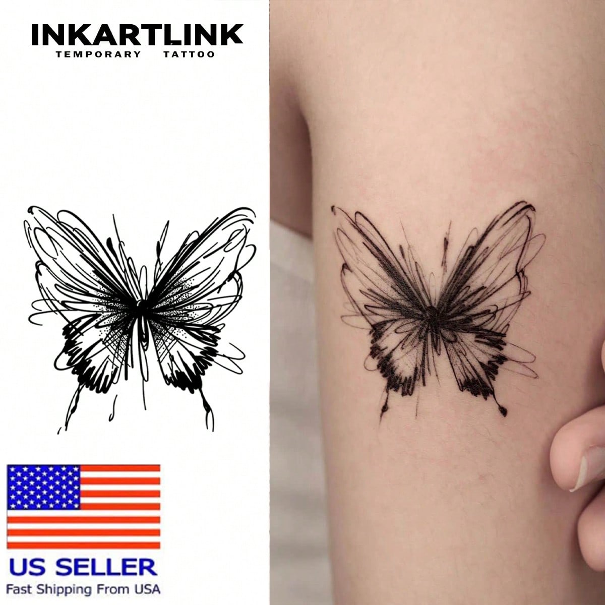INKARTLINK 2 Butterfly Tattoo Stickers On Collarbone Minimalist Lines, Waterproof Design, Elegant For Women, Long-Lasting For 15 Days Without Falling Off, Party Date, Be Careful
