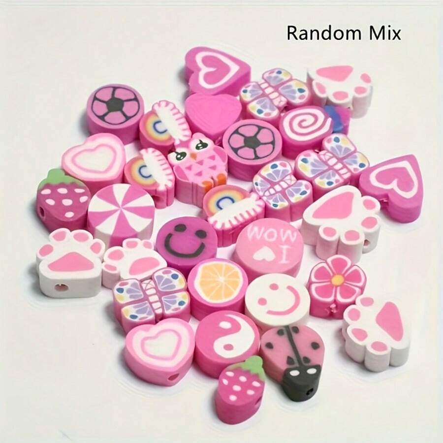 约 30 件/包彩色可爱迷你聚合物粘土珠，适合制作手链、吊坠和钥匙扣，珠宝制作用品