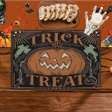 Set de 4/6/12 manteles individuales - Diseño de calabaza de horror, bruja y murciélago - Manteles individuales impresos creativos, resistentes al calor, decoración de mesa de cocina y comedor para Halloween, decoración de habitación, ajuste de mesa para fiestas festivas, aumenta el ambiente festivo