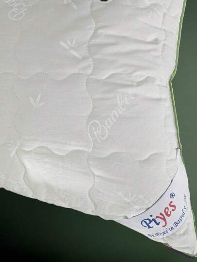 Bamboo Kussen 50x70 Cm, 100% Katoenen Fabric, Quilted Surface, Filled 20% Bamboo, Groen Piped Edges Made In Turkey view 4
