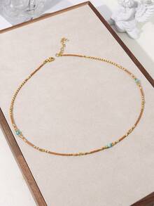 1 件简约棕色绿松石串珠项链，波西米亚风假日海滩珠宝礼物 - 彩色 - 查看 2