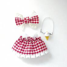 17cm Doll Clothes Accessories Set, Cute Red Plaid Dress With Bowknot, Fashion Outfit For Labubu Doll, Birthday And Holiday Gift - Multicolor - View 10
