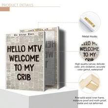 1pc Unframed Welcome To My Crib Prints - Vintage Newspaper Prints, Typographic Canvas Posters, 70's Pop Wall Art, Aesthetic Wall Art, Posters, Wall Art, Room Decoration Stuff, Modern, Quotes (Optional Frame)