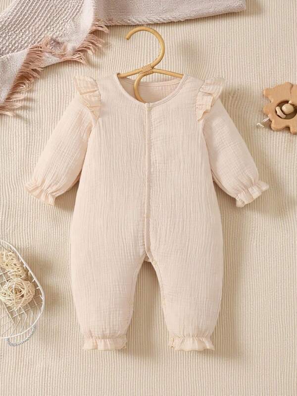 Pasgeboren babymeisjes rompertje met lange mouwen van kreukkatoen, casual schattig rompertje, lente/herfst