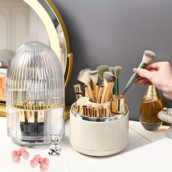 1pc Plastic Rotatable No-Drill Makeup Organizer, Large Capacity Countertop Storage Rack