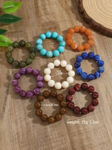 1pc Boho Round Geometric Plastic Cloud Beaded Elastic Bracelet For Women, Holiday & Daily Use Gift