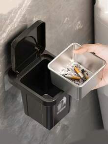 1 Pc Trash Bin Ashtray, A Creative Combination Of Trash Can And Ashtray, Wall Mounted Personalized Non-Perforated Bathroom Cover Smoking Device Suitable For Bathroom, Home, Daily And Festival Use.