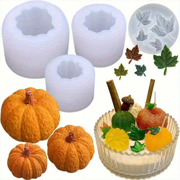 Pumpkin Candle Holder Making Silicone Molds, Maple Leaf Silicone Molds, 3D Pumpkin Silicone Molds For Epoxy Resin Casting Thanksgiving DIY Art Gifts Home Decor,Halloween DIY Resin Grinding Tools, Halloween Decoration Making Models-Suitable For Making Aromatherapy Wax, Resin And Gypsum Crafts, Halloween And Thanksgiving Decorations, Handmade Enthusiasts Gifts