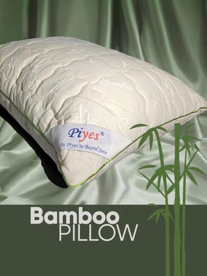 Bamboo Kussen 50x70 Cm, 100% Katoenen Fabric, Quilted Surface, Filled 20% Bamboo, Groen Piped Edges Made In Turkey