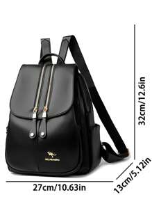 奢华女士真皮背包，适合女孩的休闲背包，黑色复古背包，适合女孩的书包 - 黑色 - 查看 5