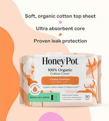 The Honey Pot Company - Non-Herbal Everyday Panty Liners For Women - Organic Cotton Cover & Ultra-Absorbent Pulp Core - Sanitary Pads - Feminine Care - FSA & HSA Eligible - 30 Ct - Non-Herbal Everyday Liners - 查看 4