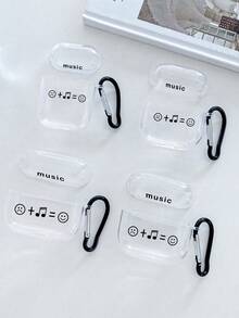 笑脸和字母印花耳机盒，透明耳机盒，带 1 个钥匙扣，兼容 AirPod 保护套、耳机、Pro（第二代）、3、Pro、1/2、4 - 創意音樂表情塗鴉 - 查看 5