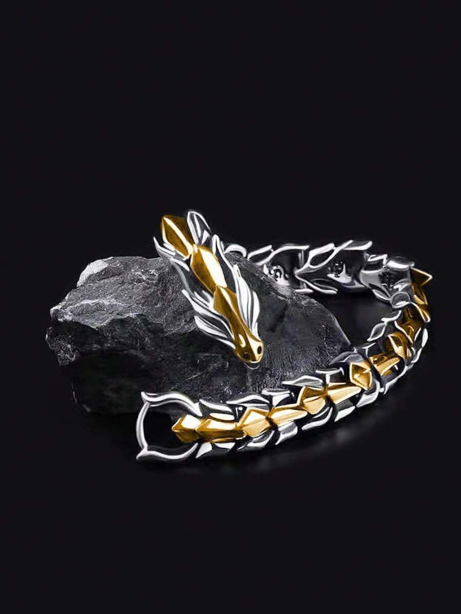 1pc Men's Retro Hip Hop Dragon Scale & Head Punk Bracelet - Star - View 1