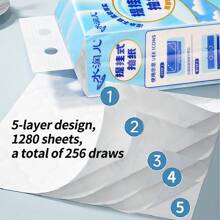 1280 张/包 - 悬挂式底部抽拉纸巾 - 柔软大容量家用面巾纸，5 层设计，可悬挂在墙上，适用于家庭、客厅、宿舍、办公室、酒店、厨房、浴室